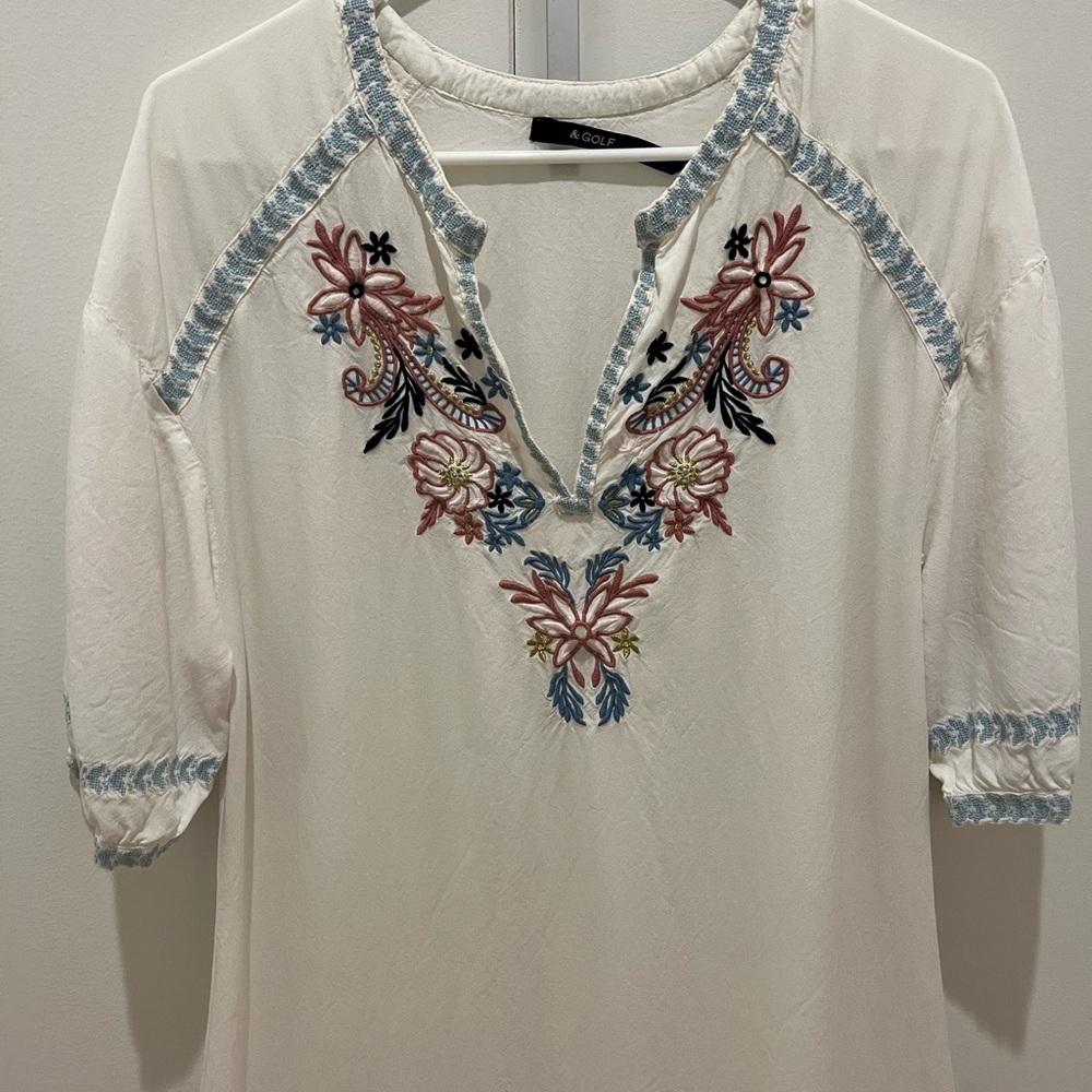 Women's Embroidered White and pink mini dress used